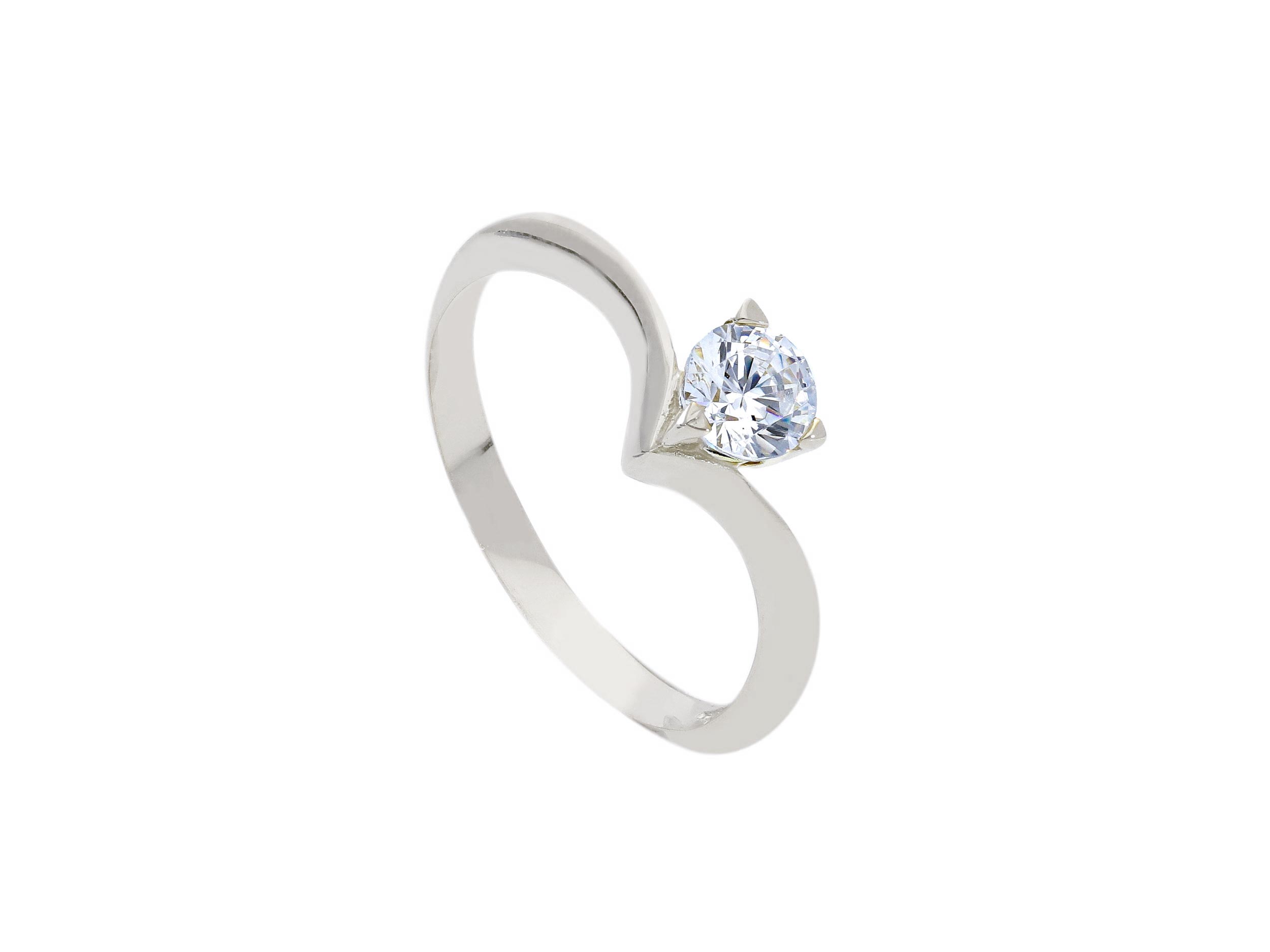 Single stone k14 white gold ring with zirkon on 3 teeth bezel (S253266)